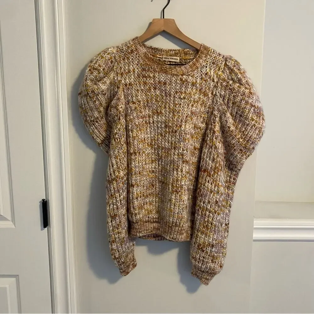 NWT Ulla Johnson Marled Wool Puff Sleeve Handmade Sweater M/L